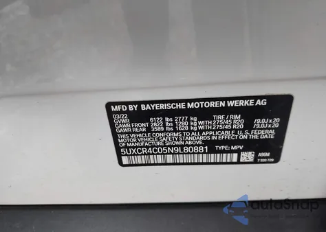 2022 BMW X5 Sdrive40I from USA, damaged, VIN 5UXCR4C05N9L80881